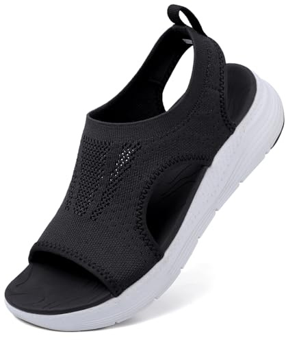VTASQ Women's Summer Wedge Sandals - Black White, UK 4