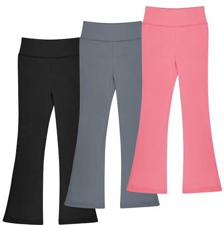 BIG ELEPHANT Slagleggings för flickor, bootcut-yogabyxor för barn, utsvängda byxor med hög midja för dansträning, Svart + mörkgrå + rosa, 10-11 år