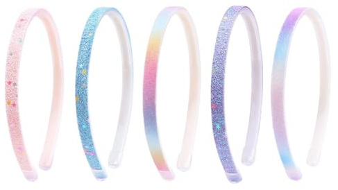 5 Pcs Glitter Headbands, Gradient Colorful Kids Headbands, Anti-Slip Headbands, Comfortable Narrow Headbands, Cute Girls Hairbands, Colorful Fashion Headwear