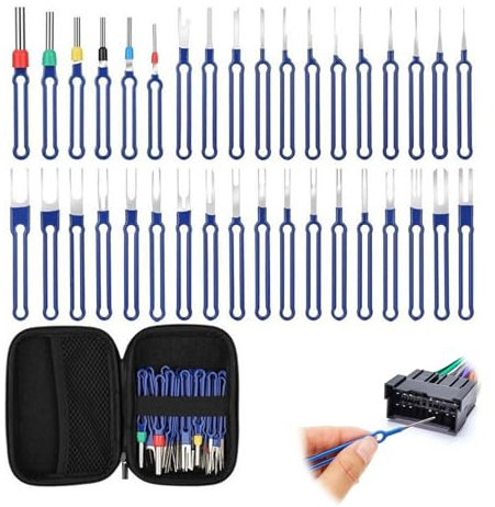 36 herramientas de extracción de terminales para quitar terminales de coche, herramienta de desmontaje para contactos redondos planos y redondos, juego de herramientas para la mayoría de conectores