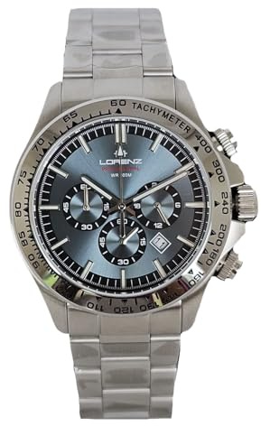 Lorenz Chrono 26175CC Klocka Kronograf för Män Kvarts Rostfritt Stål Sub 100 Meter, Silverton, Modern