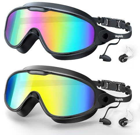 VegoVia Adult Swim Goggles 2 Pack, 180° Wide View Anti-Fog Pool Water Goggles Swimming Adult UV Protection No leaking Swim Glasses Waterproof for Men Women Youth Pool Beach Open Water