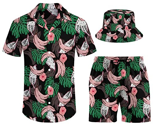 LKHVGY Palm-Tree Flamingo Party Shorts Camicia Uomo Costume da bagno Costume da Pescatore Veloce Cappello da Pescatore Pantaloncini da Spiaggia Casual Tuta da Spiaggia, Stile-3-1, M