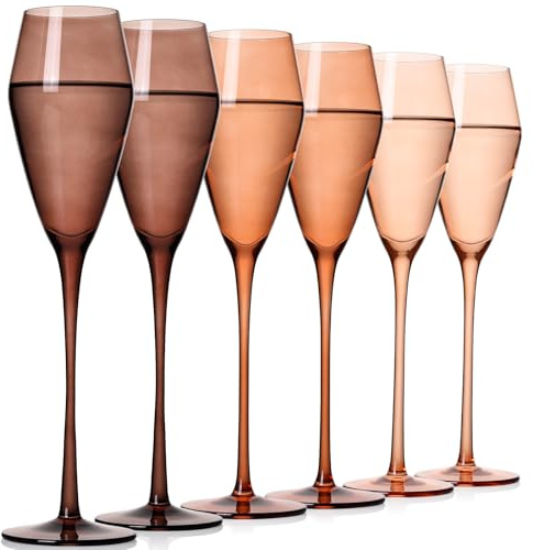 JOVGANG Venus Champagne Flutes Set of 6-7.5oz Hand-Blown Lead-Free Crystal Champagne Glass, Autumn Champagne Flutes, Elegant Champagne Glasses for Weddings, Housewarming and Mother's Day Gift