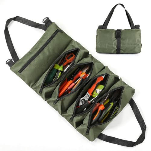 ZXTGBQ Borsa Porta Attrezzi Lavoro, Borsa per Attrezzi Arrotolabile, BBorsa Attrezzi-Lavoro, Borse-Attrezzi da Lavoro, Organizer per Attrezzi-Resistente con 5 Tasche, Astuccio Porta Utensili