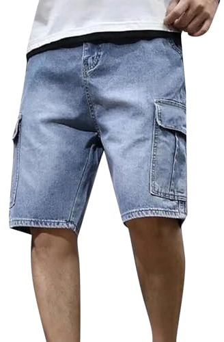 Bermuda Uomo Jeans Estivi Cargo Larghi Elasticizzati Denim Shorts Casual Leggeri Pantaloncini Jeans Corti Baggy Con Tasche Taglie Forti Elastici Pantaloni Corti da Lavoro In Denim Gamba Dritta