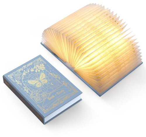ZBOLE Lampada-libro pieghevole Regalo per amanti dei libri, lampada di carta pieghevole, luce da libro portatile per arredamento domestico, regalo per donne & Natale & topi di biblioteca (Blu)