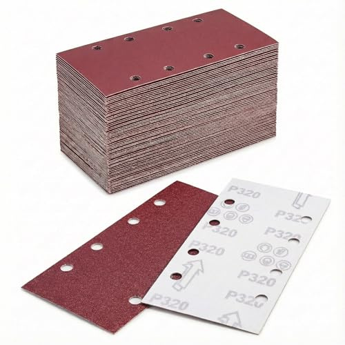 40 unidades de papel de lija con , grano 60, 80, 120, 180, 320, 600, 800, 1000, 95 x 185 mm, papel de lija para lijadora orbital, juego de 8 agujeros, almohadilla de lija rectangular para madera