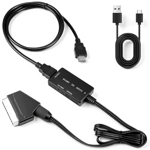 LUIRSAY Adattatore SCART a HDMI 1080P, HDMI S-CART per TV, convertitore SCART a H-DMI con cavo H-DMI, convertitore audio plug & play per DVD, VHS, Xbox, PS2, PS3, STB, Blu-ray, nero