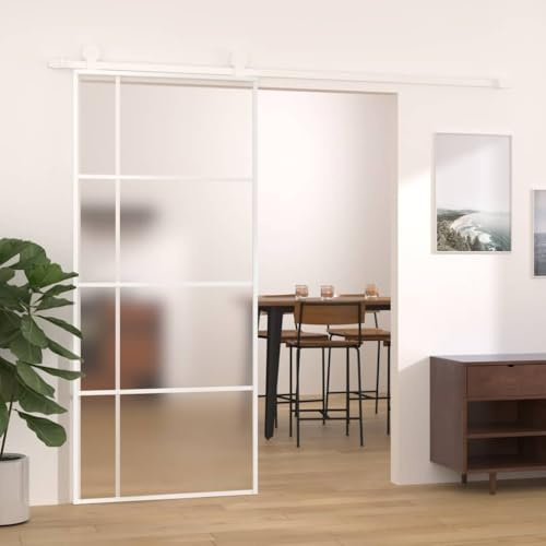 Mokuyary ESG Schiebetür aus Glas und Aluminium, weiß, 90 x 205 cm, Glasschiebetür für Badezimmer, Wohnzimmer, Küche, Milchweiß