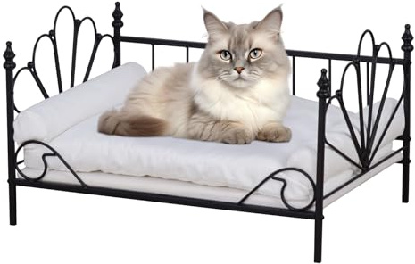 DGBAOBEI Pet Sofa Bed for Dogs and Cats, Mini Dog Couch Bed with Sturdy Metal Frame and Washable Removable Cover, Plush Couch Style Cat Sofa for cats, Comfortable Sleeping Couch for Pets (Black)