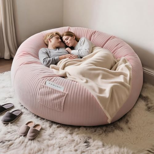 5ft/150cm Bean Bag Chair Cover,Corduroy Beanbags No Filling,Big Round Soft Fluffy Washable Bean Bag Lazy Sofa Bed Cover w/2 Pockets for Adults Kids,Living Room Furniture,Lounge Chair,Bedroom Cushion