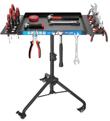 Mobil arbetsbänk med hjul, 60–90 cm höjdjusterbart arbetsbord med magnetlist, multifunktionellt arbetsbord, arbetsbänk för garage, reparation verkstad, hushåll gör-det-själv