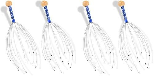 PARENCE.- Set di 4 massaggiatori per testa e cuoio capelluto - Strumento per massaggio rilassante per testa, collo e capelli - Ragno antistress con punte - Colore casuale