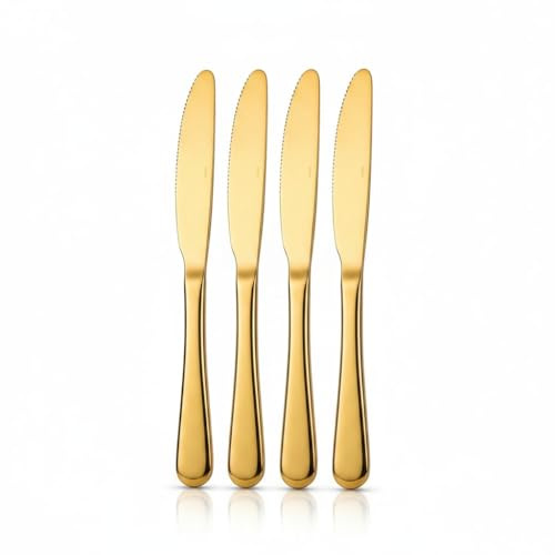 SEASJHBAY Cuchillo de Mantequilla de Acero Inoxidable Dorado,Cuchillos de Mesa, 4 Piezas 23cm para Untar Queso y Mantequilla, Cubiertos de Mesa para Restaurantes y Fiestas