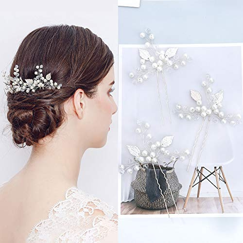Bridal Hair Pins - 3pcs Fashion Retro Elegant Ladies Pearl Rhinestone Hair Accessories for Wedding Bridal Jewelry Bridal Hair Accessories Headpiece Wedding Accessories (Z-3PCS)
