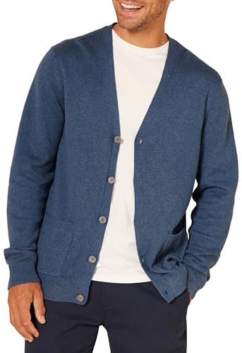 Amazon Essentials Men's Cotton Cardigan Sweater, Blue Heather, Medium