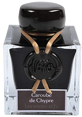 Jacques Herbin 15045JT - A bottle of 1670 gold glitter ink for fountain pen, rollerball, glass nib and penholder 50 ml, Caroube de Chypre/ Carob from Cyprus