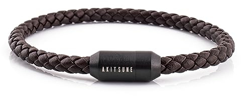 Akitsune Silva Läderarmband magnetisk stängning | 5 mm | armsmycken kvinnor män rostfritt stål enkelt armband – silver matt svart guld, 17.5 centimeters, Rostfritt stål