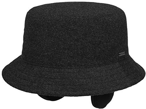 Stetson Midval Bucket Wollhut mit Ohrenklappen Winterhut Herrenhut Damenhut Stoffhut Fischerhut Damen/Herren - Futter, Lederband Winter Herbst-Winter - L (58-59 cm) anthrazit