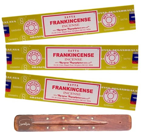 Satya Nag Champa Frankincense Incense Sticks | x3 pack | with SAMASIA incense sticks holder | Used for Aromatherapy, Yoga, Meditation and Relaxation
