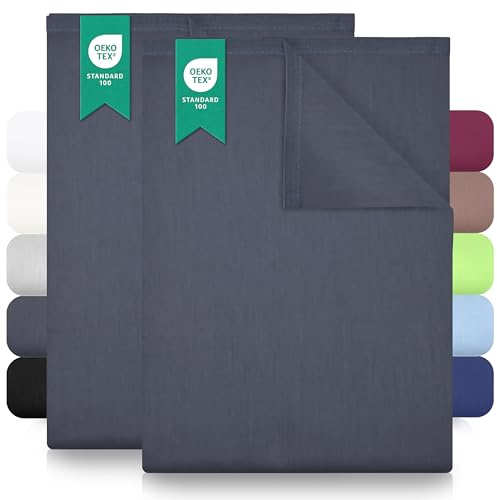 Green Mark Sábanas Clásicas –Juego de 2 sábanas Planas de 100 % algodón, sin Esquinas elásticas, Suaves para la Piel, fáciles de cuidar, Lavables a Altas temperaturas - Antracita - 140x200 cm