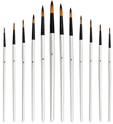 Cozlly Set de 12 Pinceles para Principiantes, Artistas y Niños - Punta Redonda para Pintura Acrílica Profesional, Acuarela, Gouache y Óleo - Cepillo de Nylon Blanco