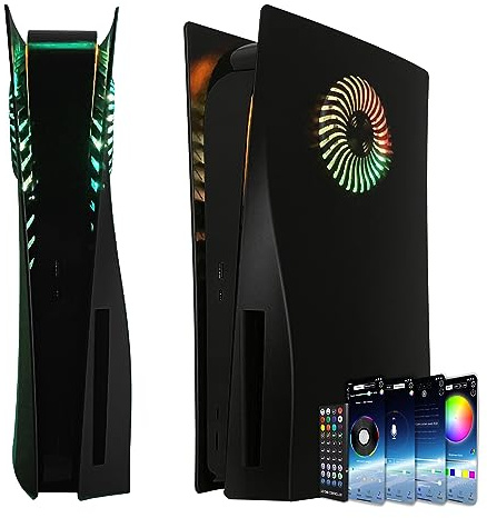 PS5 Faceplate with RGB Light Strip and Dust Filter for Cooling Vents DOBEWINGDELOU 400+ Effects LED Light Ring Console Cover for PlayStation 5 Disc Edition DIY Decoration Kit Accessories Black