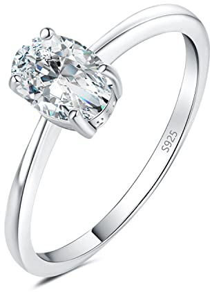 JewelryPalace Klassisk 1ct 2ct Oval Zirkonia Solitär Löftesring Damer, Smyckeset, Förlovningsring Damer Silver 925 Med Sten Kvinnor, Simulerade Diamantvigselringar Silverringar Roséguld Guld