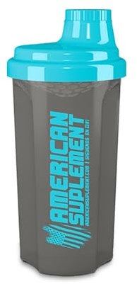 AS AMERICAN SUPLEMENT | Shaker Proteínas | 500 ml | Mezclador de Proteínas a Prueba de Fugas | con Tamiz para Evitar Grumos | Vaso Mezclador para el Gimnasio | Color Azul