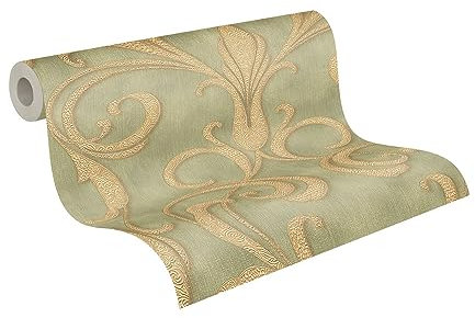Architects Paper Vliestapete Nobile Tapete barock 10,05 m x 0,70 m grün metallic Made in Germany 958924 95892-4