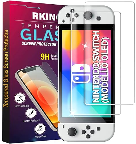 RKINC 2 Pack, skärmskydd i glas för Nintendo Switch (modello OLED), bubbelfri, 9H hårdhet, 0,33 mm ultratransparent, ultrabeständigt härdat glas