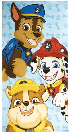 Toalla Infantil de La Patrulla Canina - Color Azul - 70x140cm - Elaborada con 100% Poliéster de 250 gsm - Toalla Pequeña - Estampado de Chase, Marshall y Rubble - Producto Original Diseñado en España