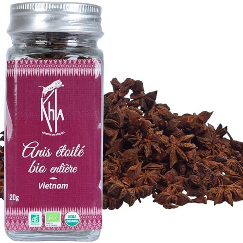 Khla - Anis Étoilé Entier 20 g - Pot de Badiane Entière - Ingrédient Cuisine & Pâtisserie - Desserts Fruits, Viandes Poissons, Vins Chauds, Thés, Infusions, Graine, Noël - Épice d’Asie