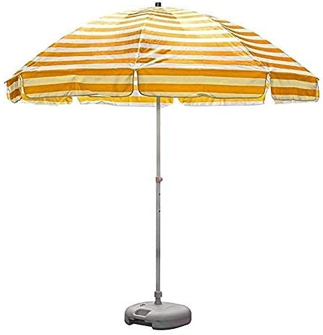 Sonnenschirm-Sonnenschirm für den Garten, 2,4 m, gestreifter Strandschirm, UV 50+, tragbarer Außenterrassen-Gartenschirm, Sonnenschutz mit 8 stabilen Rippen und Kurbel (Gelb).
