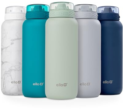Ello Cooper 32oz Stainless Steel Water Bottle with Straw and Carry Handle, Double Walled and Vacuum Insulated Metal, Leak Proof Locking Lid with Soft Silicone Spout, Reusable, BPA Free, Sage