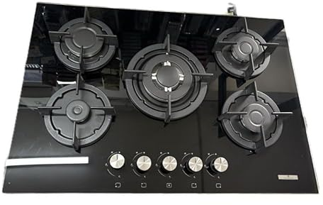 Piano Cottura 75 CM 5 Fuochi Vetroceramica Nero E Ghisa Ad Incasso In Vetro Nero