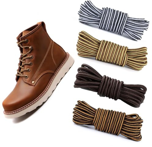 4 Paia Lacci per Scarpe Rotondi, Lacci ø4 mm per Scarpe da Lavoro, Lacci per Stivali Scarpe da Passeggio, Boot Stringhe, Lacci per Scarpe da Escursionismo/Sicurezza/Trekking per Donna o Uomo, 120cm