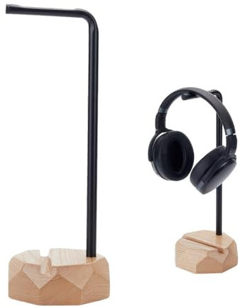 DELORIGIN Wooden Headphone Stand Headphone Holder with Smartphone Stand Wood Base Iron Bar Gaming Headset Stand Desk Hanger for Men Gift Apply All Headphone Sizes Sports Headsets
