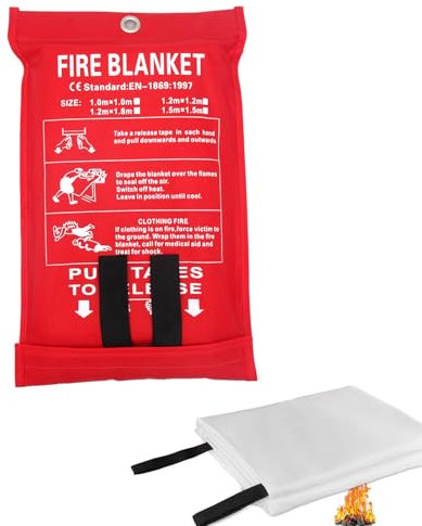 Couvertures Anti-feu Ignifuge pour Maison Cuisine, 1M x1M Couverture d'incendie reutilisable, Couverture de Secours de Fibre de Verre, pour la Survie Protection Ignifuge et Isolation Thermique,1pcs