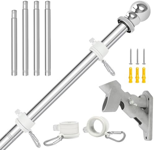 NQ Mât de Drapeau 1,5M Avec Support, Français Mât pour Drapeau en Acier Inoxydable Extérieur, pour les Fêtes et la Déco Maison (Argenté)