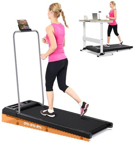 Laufband für Zuhause mit Neigung & Sicherheitsgriff, 2.5 PS Walking Pad, 1-6 km/h, 2 in 1 Under Desk Schreibtisch Treadmill für Zuhause & Büro, Fernbedienung, LED Anzeige, App, Sprachsteuerung