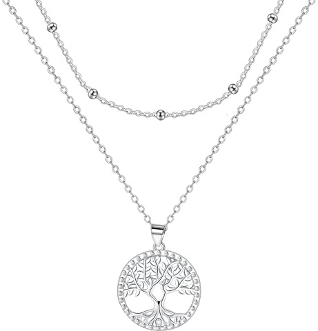 Yinsen Collana Albero Della Vita Donna Argento 925 Serie a Doppia Catena-Regalo Elegante per Donna,Con Scatola Regalo-per Lei Moglie Festa della Mamma Anniversario Regalo Natale Valentin's Day
