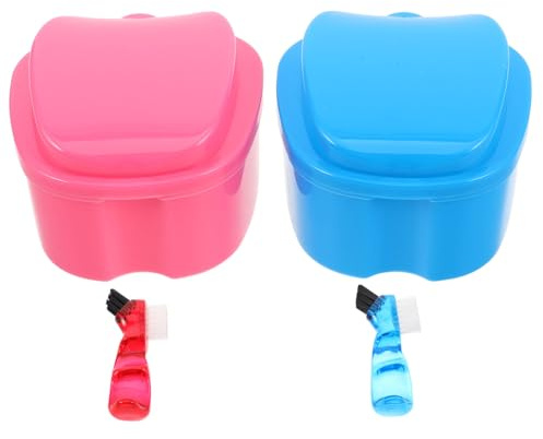 HAMPPLIES 2 ensembles Boîte Prothèse Dentaire Étanche Lot pour Trempage et Nettoyage avec Brosse Récipient Portable pour Soins Dentiers et Voyage
