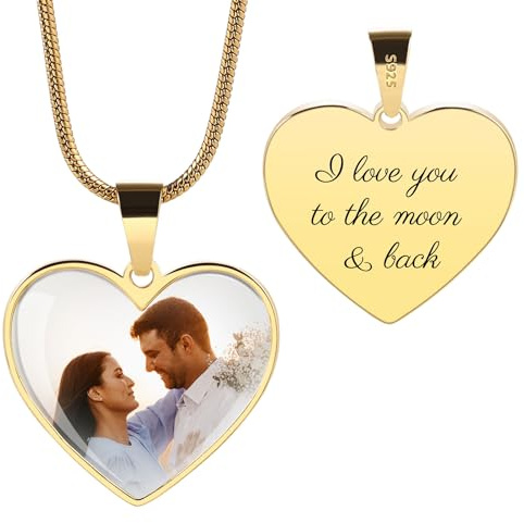 OTXIXTO Collier Commémoratif Personnalisé en Argent Sterling 925 Pendentif Cœur/Plaque d'identité avec Photo à l'intérieur Collier Personnalisé Photo Texte Gravé la Mémoire des êtres Chers Disparus-A2