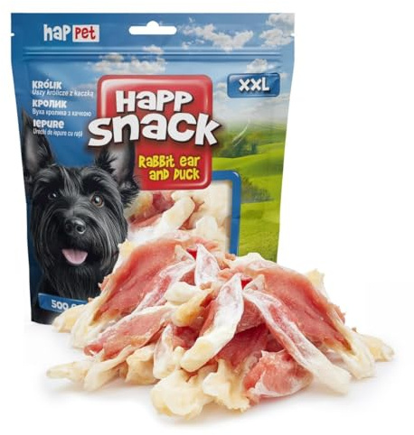 HAPPET Orecchie di coniglio con anatra per cani, 500 g, massaggiagengive dentali naturali ricche di proteine, snack salutare per l'allenamento per sostenere l'igiene orale, pulire i denti e l'alito