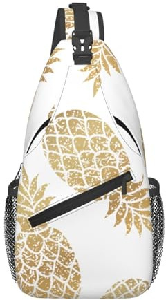 gyllene ananas bakgrundtryck män kvinnor korsväska diagonalt slunga lätt axel crossbody ryggsäck
