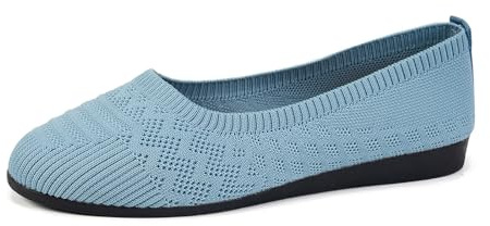 Lightweight Knitted Ballerina Slip On Shoes for Women, Non Slip Breathable Summer Sporty Comfort Blue