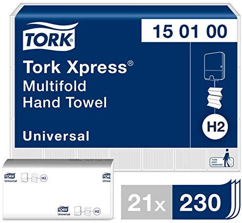 Tork Xpress Multifold Paper Hand Towels 150100 - H2 Universal Folded Hand Towels for Commercial Dispensers - Economic, 1-Ply, White - 21 x 230 Sheets