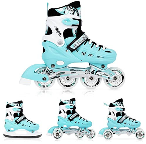 Nils Extreme Inline Skates 4in1 - Schlittschuhe Kinder - Inliner für Kinder und Erwachsene - ACEB7-Lager - Eislaufschuhe Kinder Verstellbare - Blau - 35-38 - NH10905